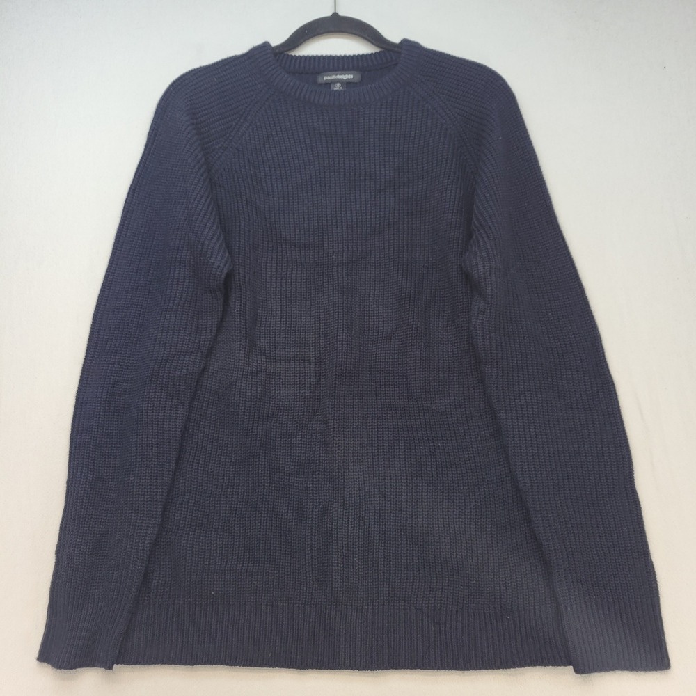 Pacific Heights Sweater Mens Medium Navy Blue Chunky Knit Shaker Stitch Crewneck